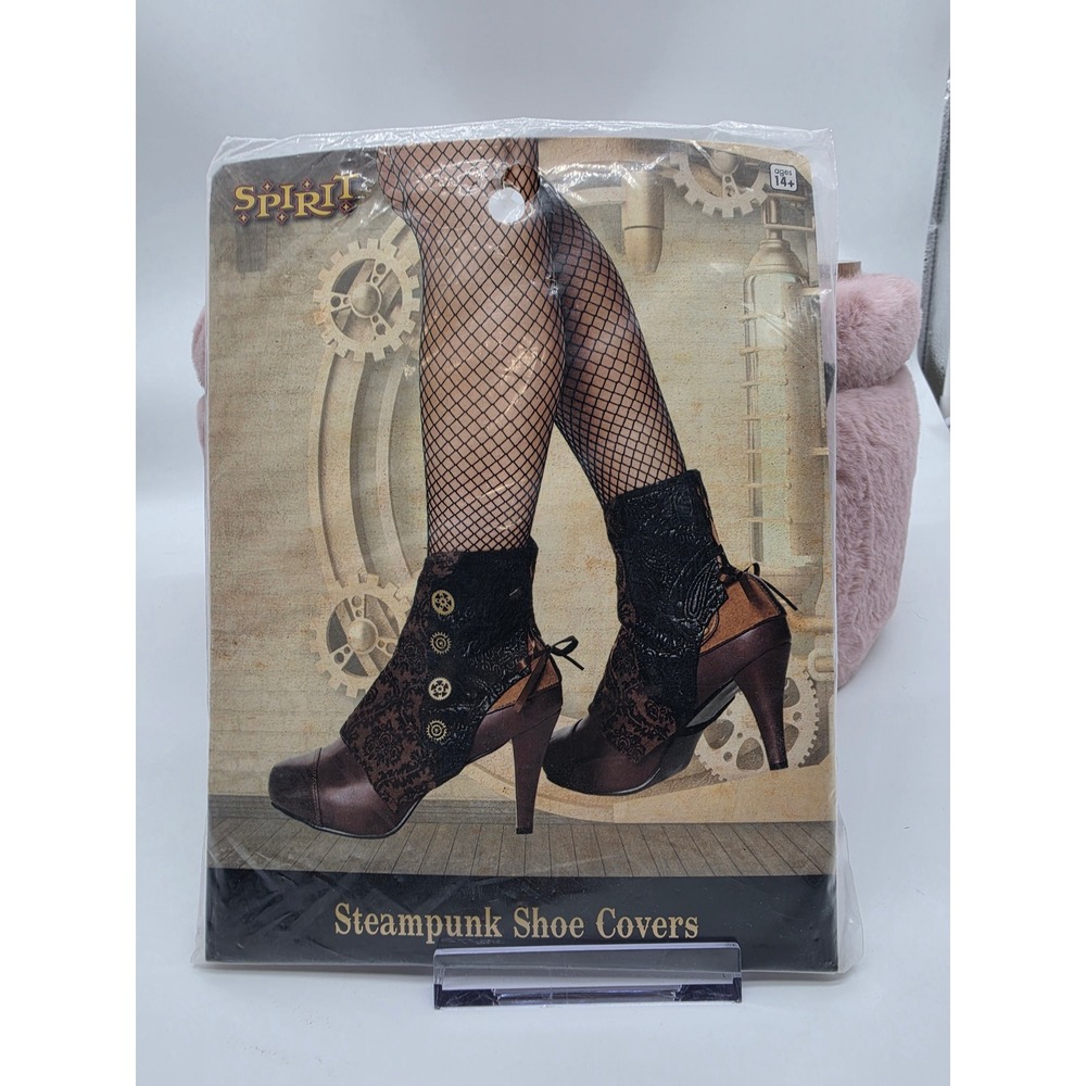 Spirit Halloween Steampunk Shoe Covers Brown Black Brocade Gear Spats One Size